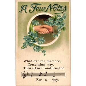 A Few Notes Postcard Greeting Missing You Couple Holding Hands Embossed Unposted